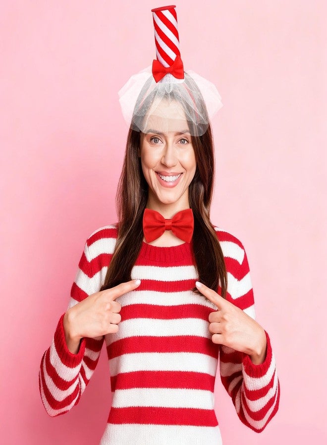 Liitrsh 2 Pack Red and White Striped Headband Valentines Costume Accessory Red Striped Headbands and Bowties Valentines Hair Accessory Gift Galentines Outfit for Women Party Decoration for Cosplay - Image 2